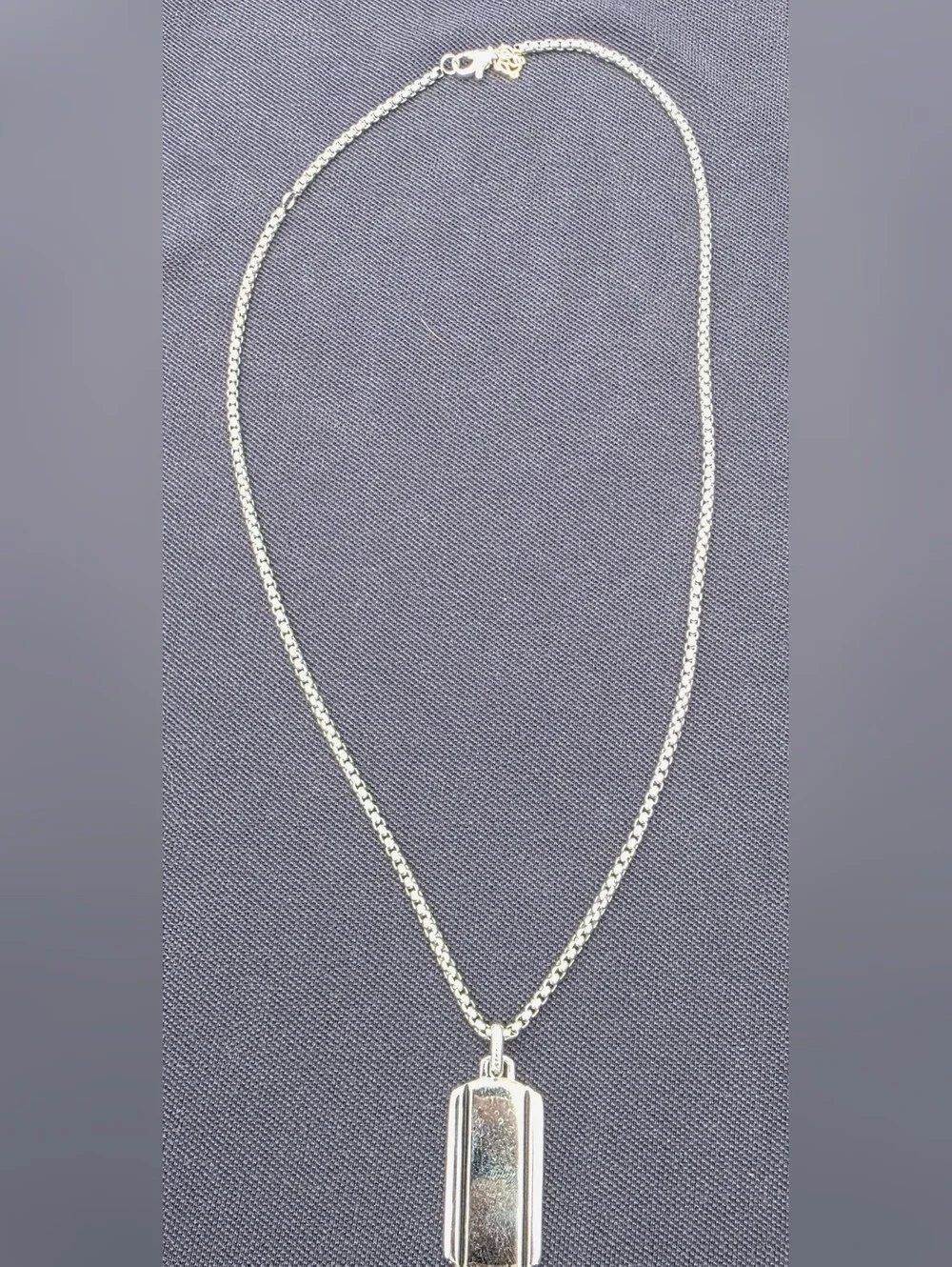 David Yurman Silver Ribbed Dog Tag Pendant Necklace with Gold Accent